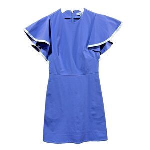 Pearl by Lela Rose Sheath Dress Womens 2 Purple White Trim Flutter Sleeve Pocket